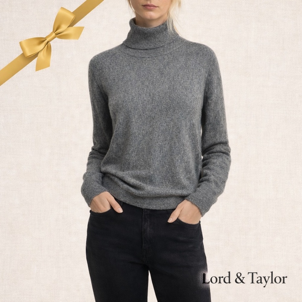 Lord & Taylor 2-Ply Cashmere Braided Rib Sweater Gray Large